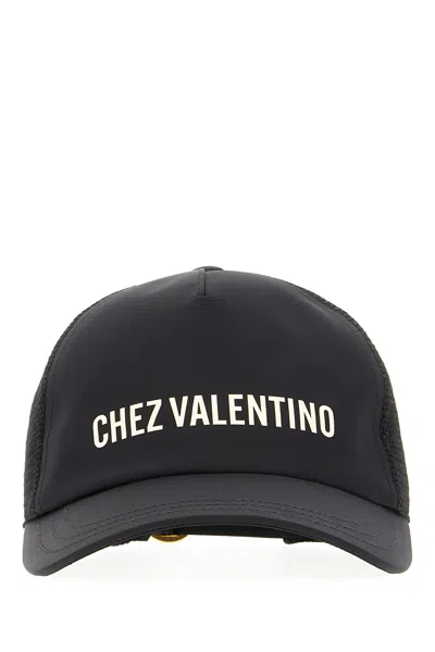 Valentino Garavani Black Polyester Baseball Cap In Ivory Black.