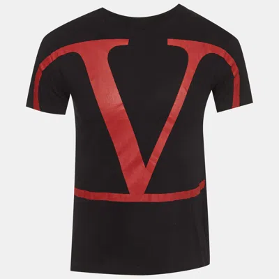 Pre-owned Valentino Black Printed Jersey Cotton Crewneck T-shirt Xs