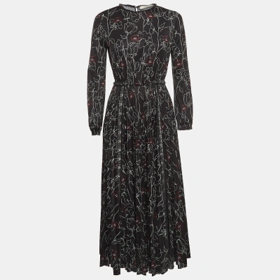 Pre-owned Valentino Black Printed Jersey Midi Dress Xs