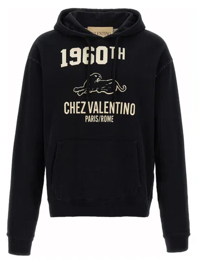 VALENTINO BLACK PRINTED LOGO HOODIE