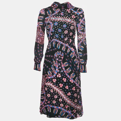 Pre-owned Valentino Black Printed Silk Mini Dress S