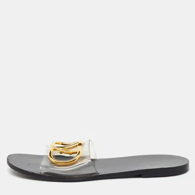 Pre-owned Valentino Garavani Black Pvc Vlogo Flat Slide Sandals Size 38.5