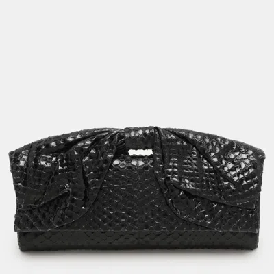 Pre-owned Valentino Garavani Black Python Bow Clutch