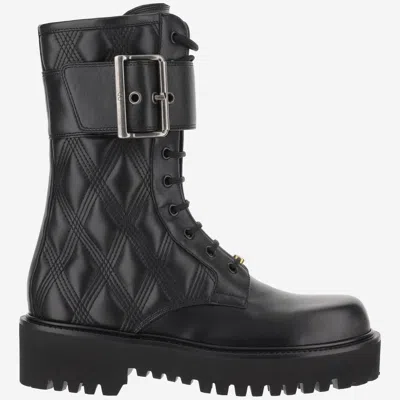 VALENTINO GARAVANI BLACK QUILTED LEATHER BOOTS