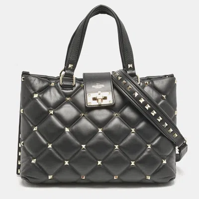 Pre-owned Valentino Garavani Black Quilted Leather Candystud Tote