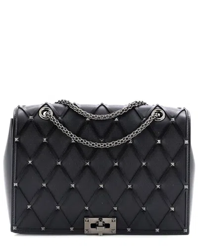 Valentino Garavani Valentino Black Quilted Sheep Leather Rockstud Beehive Chain Flap Bag Medium  (authentic Pre-loved)