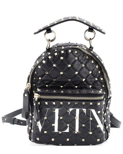 Valentino Garavani Valentino Black Quilted Sheep Leather Vltn Rockstud Spike Backpack Printed  Mini (authentic Pre-love
