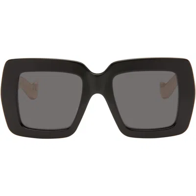 Valentino Black Rectangular Acetate Sunglasses In Green