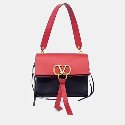 Pre-owned Valentino Garavani Black Red Leather V-ring Shoulder Bag