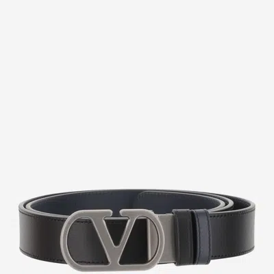 Valentino Garavani Black Reversible Belt In Blue