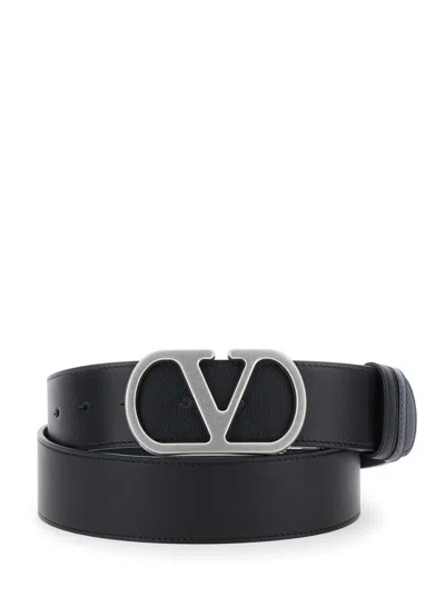 Valentino Garavani Black Reversible Vlogo Buckle Belt