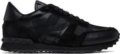 Valentino Garavani Black Rockrunner Camouflage Noir Sneakers In 0no
