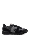 Valentino Garavani Mans Rockrunner Camouflage Noir Leather And Fabric Sneakers In Black