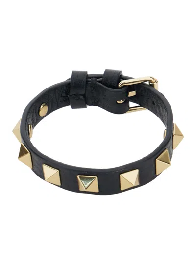 Valentino Garavani Rockstud Embellished Leather Bracelet In Black