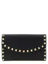 Valentino Rockstud Mini Grainy Leather Wallet On Chain In Black