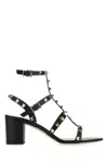 Valentino Leather Rockstud Block Heel Sandals In Black