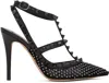 Valentino Rockstud Mesh Pump With Crystals And Straps 100mm In Dq8 Black Diamond