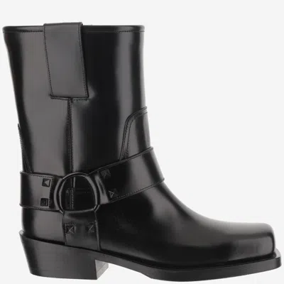 VALENTINO GARAVANI BLACK ROCKSTUD LEATHER BOOTS