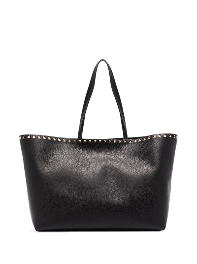 Valentino Garavani Black Rockstud Leather Tote Bag