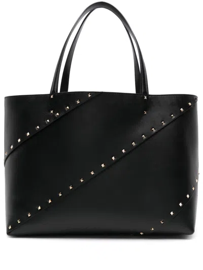 Valentino Garavani Black Rockstud Leather Tote Bag