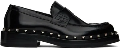 Valentino Garavani Black Rockstud M-way Loafers In 0no Nero