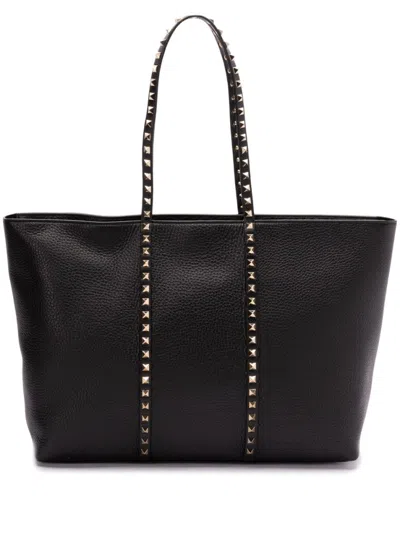 VALENTINO GARAVANI BLACK ROCKSTUD MEDIUM TOTE