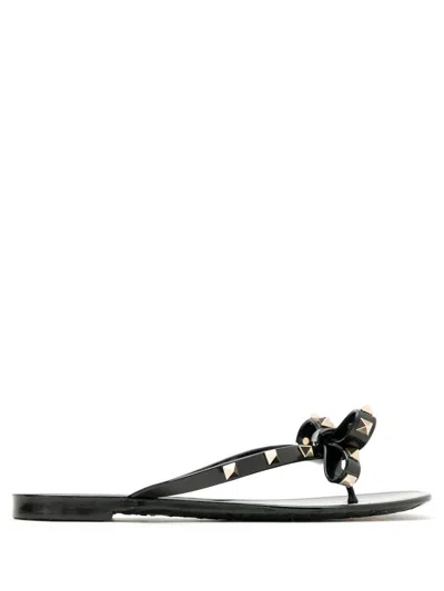 Valentino Garavani Mini Bow Sandals With Platinum-finish Studs In Black