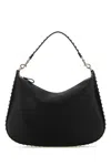 Valentino Garavani Black Leather Hobo Rockstud Shoulder Bag In Black
