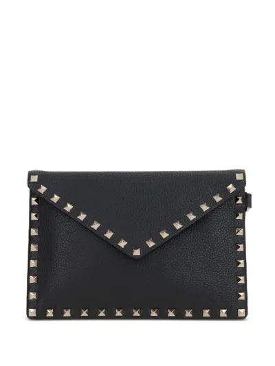 VALENTINO GARAVANI WOMEN BLACK ROCKSTUD SMALL CLUTCH, ONESIZE LUXURY CLUTCHES FOR WOMEN DARVEYS