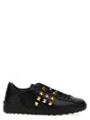 Valentino Studded Leather Sneakers Rubber Sole In Black