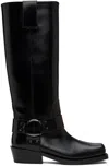 Valentino Rockstud Biker Knee-high Leather Boots In 0no Nero