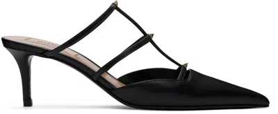 VALENTINO GARAVANI BLACK ROCKSTUD WISPY CALFSKIN MULES