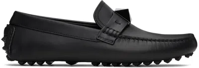 Valentino Garavani Black Roman Stud Loafers In 0no Nero