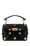 Valentino Garavani Woman Black Nappa Leather Medium Roman Stud Handbag In Black