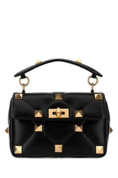 VALENTINO GARAVANI BLACK ROMAN STUD MEDIUM SHOULDER BAG