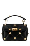 Valentino Garavani Woman Black Nappa Leather Medium Roman Stud Handbag In Black
