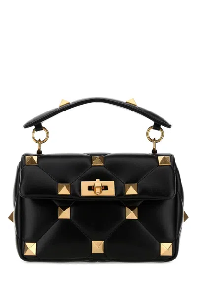 VALENTINO GARAVANI BLACK ROMAN STUD MEDIUM SHOULDER BAG