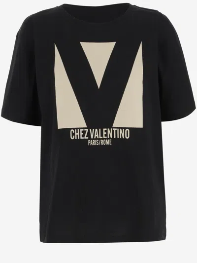 VALENTINO BLACK ROUNDNECK PRINTED T-SHIRT