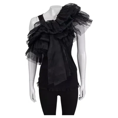 Pre-owned Valentino Black Ruffle Mesh Tank Top Size Us 6 Elegant Viscose