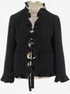 Valentino Long Sleeve Jacket Ruffled Trim Front Pockets In Black