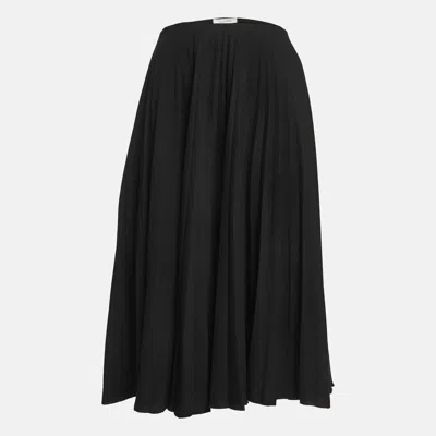 Pre-owned Valentino Black Sateen Plisse Midi Skirt M