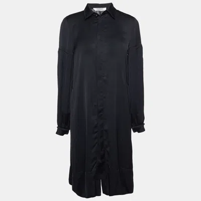 Pre-owned Valentino Black Satin Pleated Sleeve Shirt Dress M