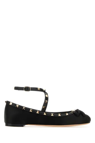 Valentino Garavani Rockstud Strappy Ballets In Black