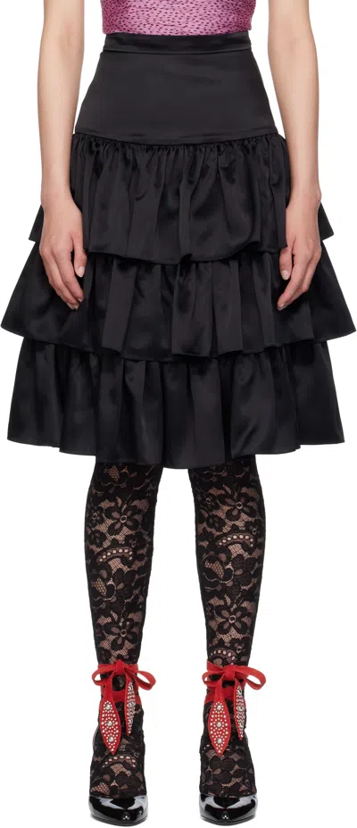 VALENTINO BLACK SATIN RUFFLE MIDI SKIRT