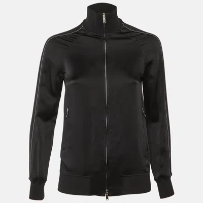 Pre-owned Valentino Black Satin Zip Front Track Jacket S