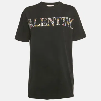 Pre-owned Valentino Black Sequined Cotton Half Sleeve T-shirt M