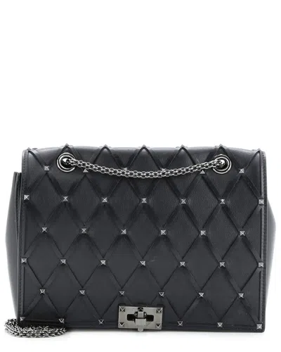 Valentino Garavani Valentino Black Sheep Leather Rockstud Beehive Chain Flap Bag Quilted Medium  (authentic Pre-loved)