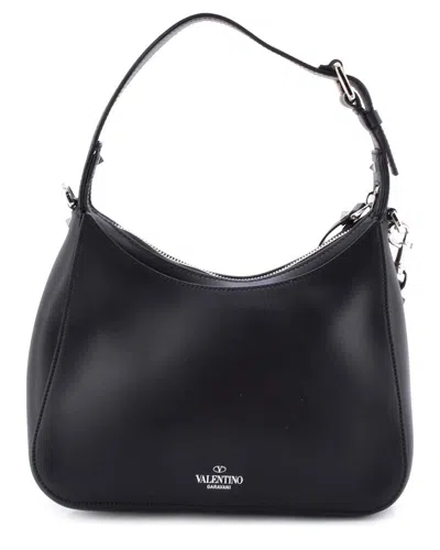 Valentino Garavani Valentino Black Sheep Leather Vltn Hobo Printed Small (authentic Pre-loved)