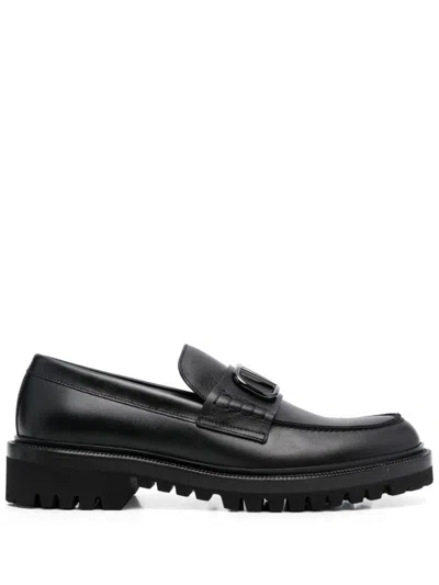 VALENTINO GARAVANI BLACK SIGNATURE LEATHER LOAFERS