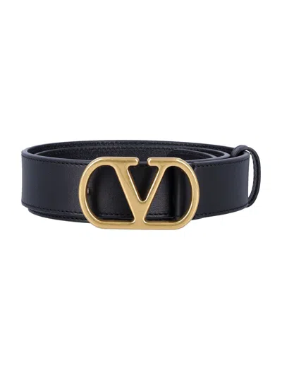 VALENTINO GARAVANI BLACK SIGNATURE LOGO BUCKLE BELT